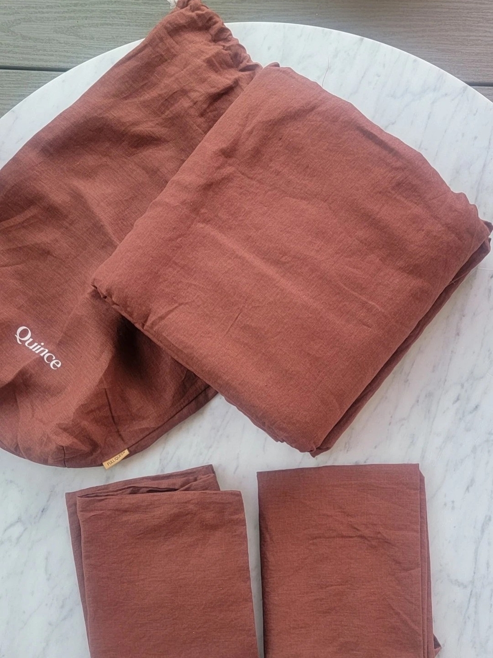 New! QUINCE EUROPEAN LINEN DUVET COVER SET FULL QUEEN BURGUNDY MSRP $260